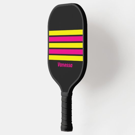 Retro zon gloed over striping met naam pickleball paddle (Links)