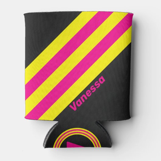 Retro Zon Glow Strepen met Naam Blikjeskoeler (Voorkant)