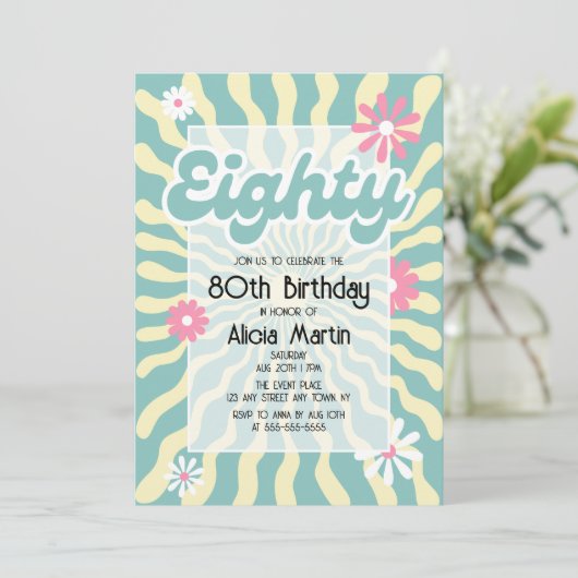 Retro Zon Golf Wave Madeliefje Tachtigste 80ste Ve Kaart (Staand voorkant)