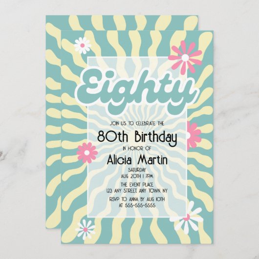 Retro Zon Golf Wave Madeliefje Tachtigste 80ste Ve Kaart (Voorkant / Achterkant)