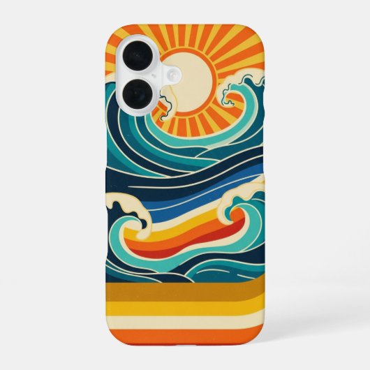 Retro Zon & Golven iPhone 16 Hoesje (Achterkant)