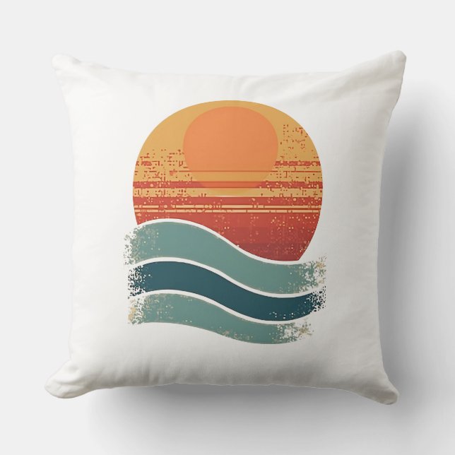 Retro Zon & Golven Minimalistische Esthetiek voor  Kussen (Voorkant)