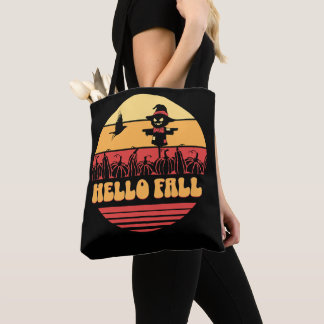 Retro Zon Hallo Herfst Pompoenveld Tote Bag