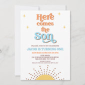 Retro zon hier komt de zon 1e verjaardag kaart (Voorkant)
