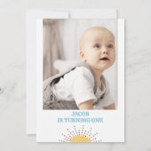 Retro zon hier komt de zon 1e verjaardag kaart (Achterkant)