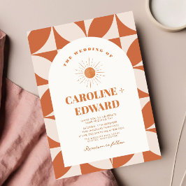 Retro zon kleurrijke golvende boho bruiloft QR-cod Kaart