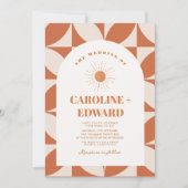 Retro zon kleurrijke golvende boho bruiloft QR-cod Kaart (Voorkant)