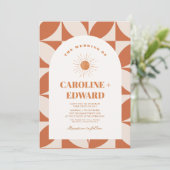 Retro zon kleurrijke golvende boho bruiloft QR-cod Kaart (Staand voorkant)