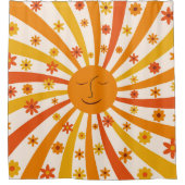 Retro zon met hippie bloemen zonneschijn douchegordijn (Voorkant)