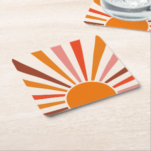 Retro zon uitbarsting zonsondergang oranje geel ro kartonnen onderzetters