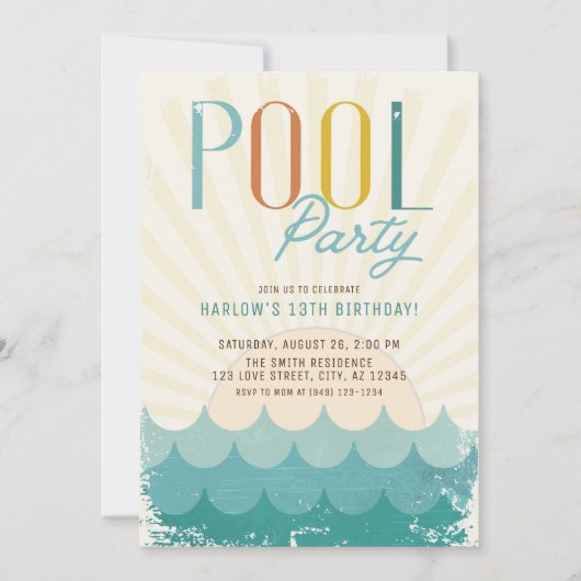  Retro Zon & Waves Zwembad Party Verjaardag Kaart (Voorkant)