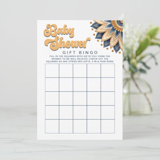 Retro Zonnebloem Baby shower Gift Bingo Spel Kaart (Staand voorkant)