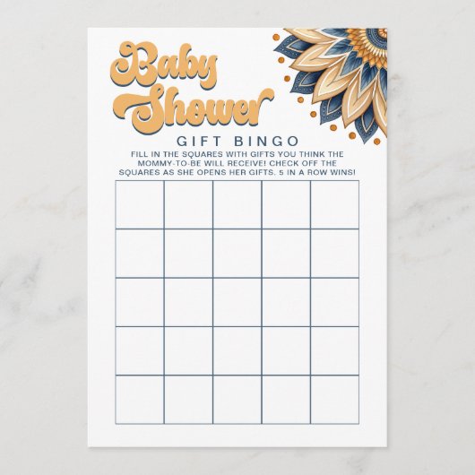 Retro Zonnebloem Baby shower Gift Bingo Spel Kaart (Voorkant)