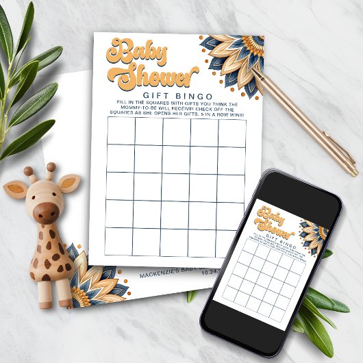 Retro Zonnebloem Baby shower Gift Bingo Spel Kaart
