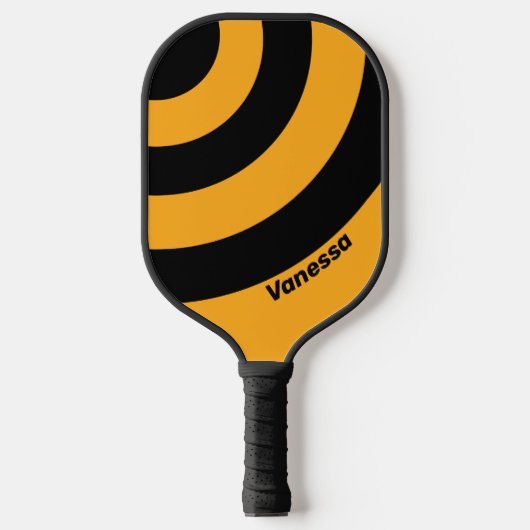 Retro Zonnebloem Buzz Drie Cirkel Streep met Naam Pickleball Paddle (Voorkant)