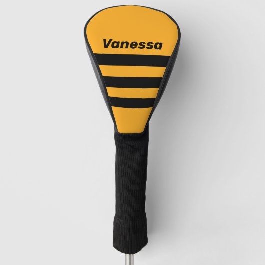 Retro Zonnebloem Buzz Drie Overdwars Streep met Na Golfheadcover (Voorkant)