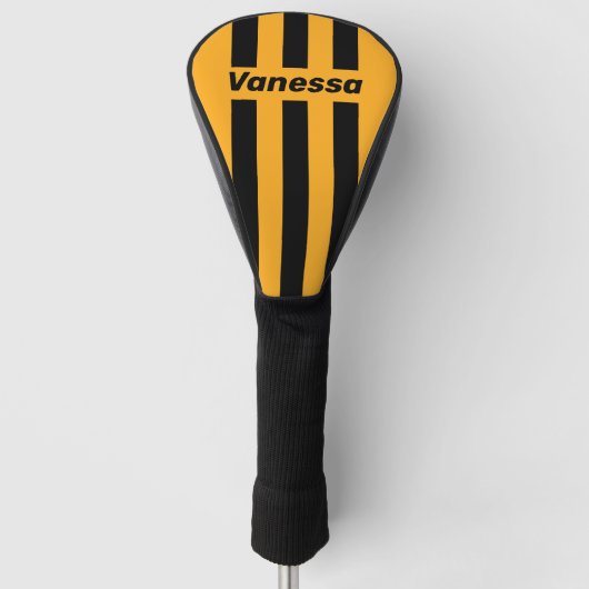 Retro Zonnebloem Buzz Drie Speldstrepen met Naam Golfheadcover (Voorkant)