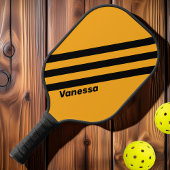 Retro Zonnebloem Buzz Drie Strepen met Naam Pickleball Paddle