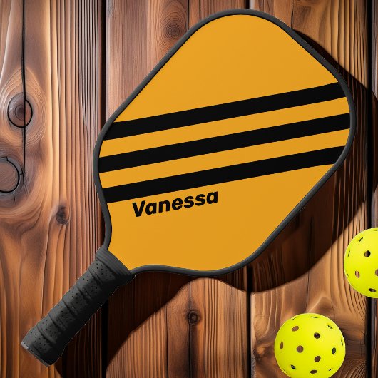 Retro Zonnebloem Buzz Drie Strepen met Naam Pickleball Paddle