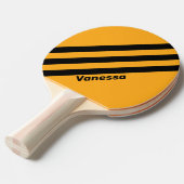 Retro Zonnebloem Buzz Drie Strepen met Naam Tafeltennisbatje (Voorkant Gekanteld)