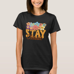 Retro Zonnebloem Hippie Blijf Klassiek Positief Ve T-shirt