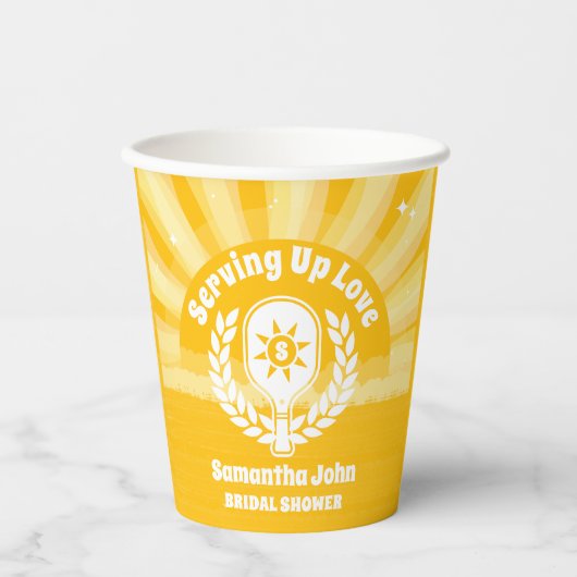 Retro Zonnebloem Pickleball Bruidsdiner Papieren Bekers (Voorkant)
