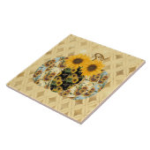 Retro  Zonnebloem Pompoen Keramische Tegel Tegeltje (Zijkant)