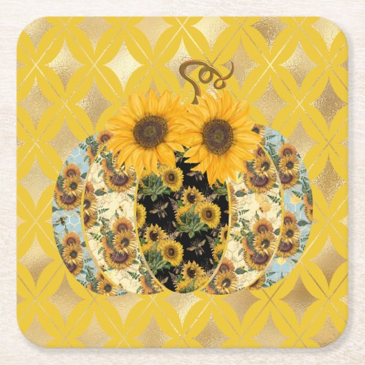 Retro  Zonnebloem Pompoen Papier Onderzetters (Voorkant)