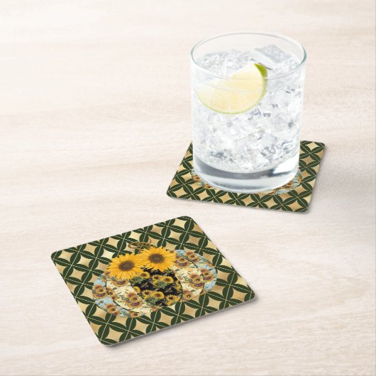 Retro Zonnebloem Pompoen Papier Onderzetters (Insitu)