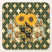 Retro Zonnebloem Pompoen Papier Onderzetters (Voorkant)