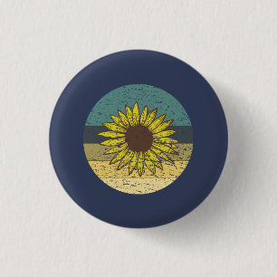 Retro Zonnebloem Ronde Button 3,2 Cm