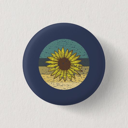Retro Zonnebloem Ronde Button 3,2 Cm (Voorkant)