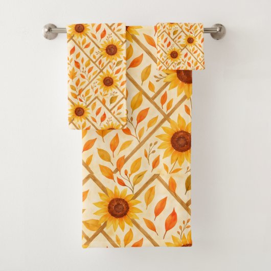 Retro Zonnebloem & Rustieke Boerderij Waterverf Bad Handdoek (Insitu)