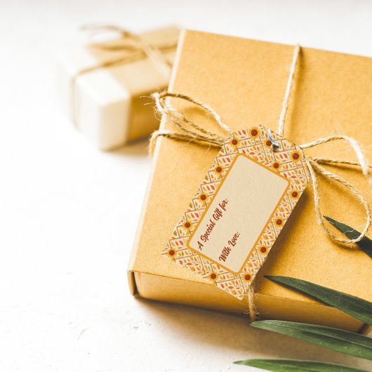 Retro Zonnebloem & Rustieke Boerderij Waterverf Cadeaulabel