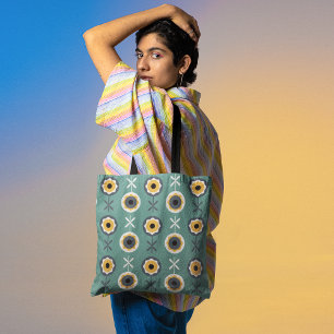 Retro zonnebloemen tote bag