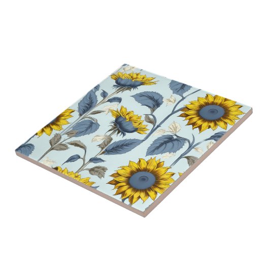  retro zonnebloempatroon tegeltje (Zijkant)