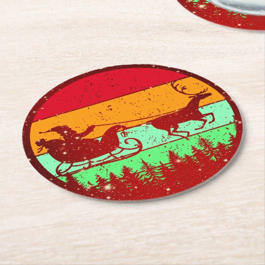 Retro -zonnebrande-rendieren ronde kartonnen onderzetter (Gebogen)