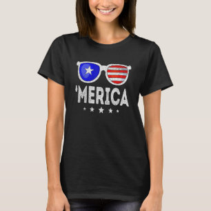 Retro zonnebril Amerikaanse vlag op 4 juli T-shirt