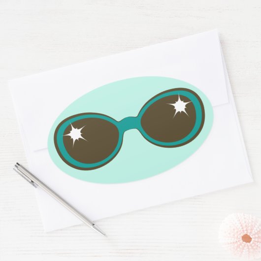 Retro zonnebril Blauwgroen Ovale Sticker (Envelop)