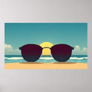 Retro zonnebril en zon poster