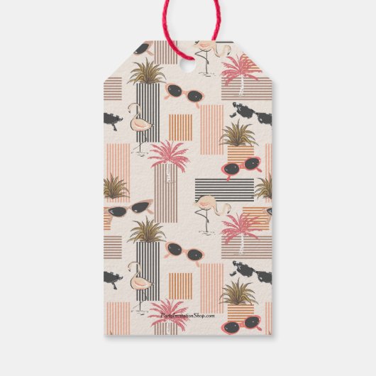 Retro zonnebril Flamingo Birthday Party Dank u Cadeaulabel (Achterkant)