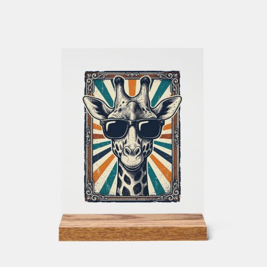Retro Zonnebril Giraffe Acryl Bord (Voorkant)