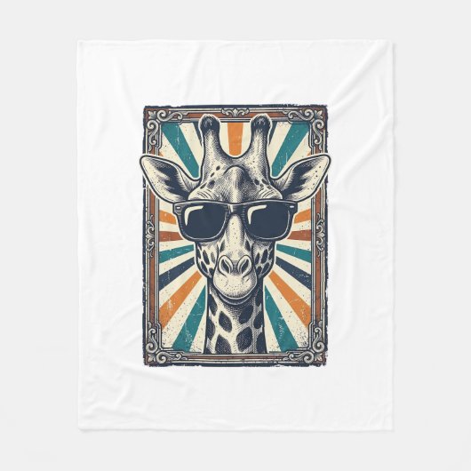 Retro Zonnebril Giraffe Fleece Deken (Voorkant)