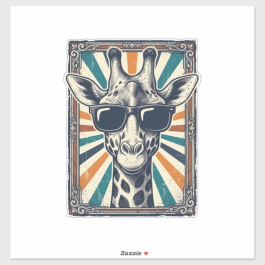 Retro Zonnebril Giraffe Sticker (Vel)