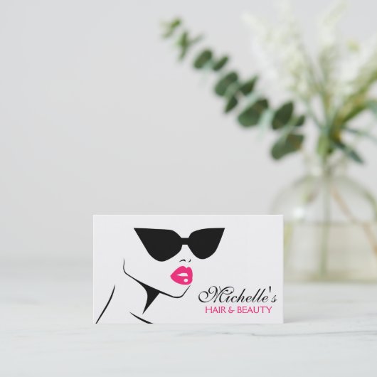 Retro zonnebril haar en schoonheid make-up visitekaartje (Staand voorkant)