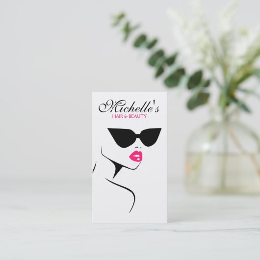 Retro zonnebril haar en schoonheid make-up visitekaartje (Staand voorkant)
