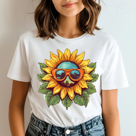 Retro zonnebril met zonnebloemenprint t-shirt