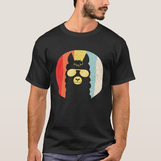 Retro Zonnebril met Zonsondergang Llama T-shirt (Voorkant)