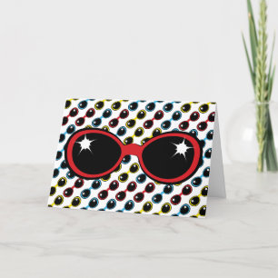 Retro zonnebril Rood Blauw Geel Gele Vertrek Kaart