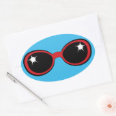 Retro zonnebril Rood op blauw Ovale Sticker (Envelop)